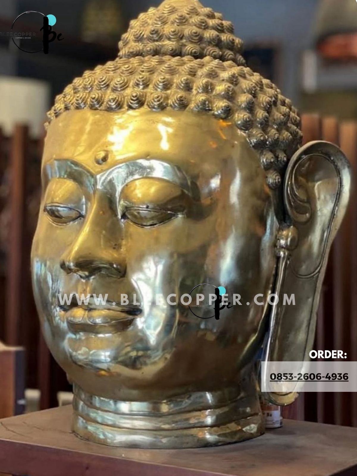 Patung kepala budha kuningan Patung kepala budha kuningan
